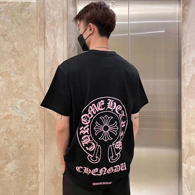 chrome hearts pink horseshoe print short sleeve t-shirt